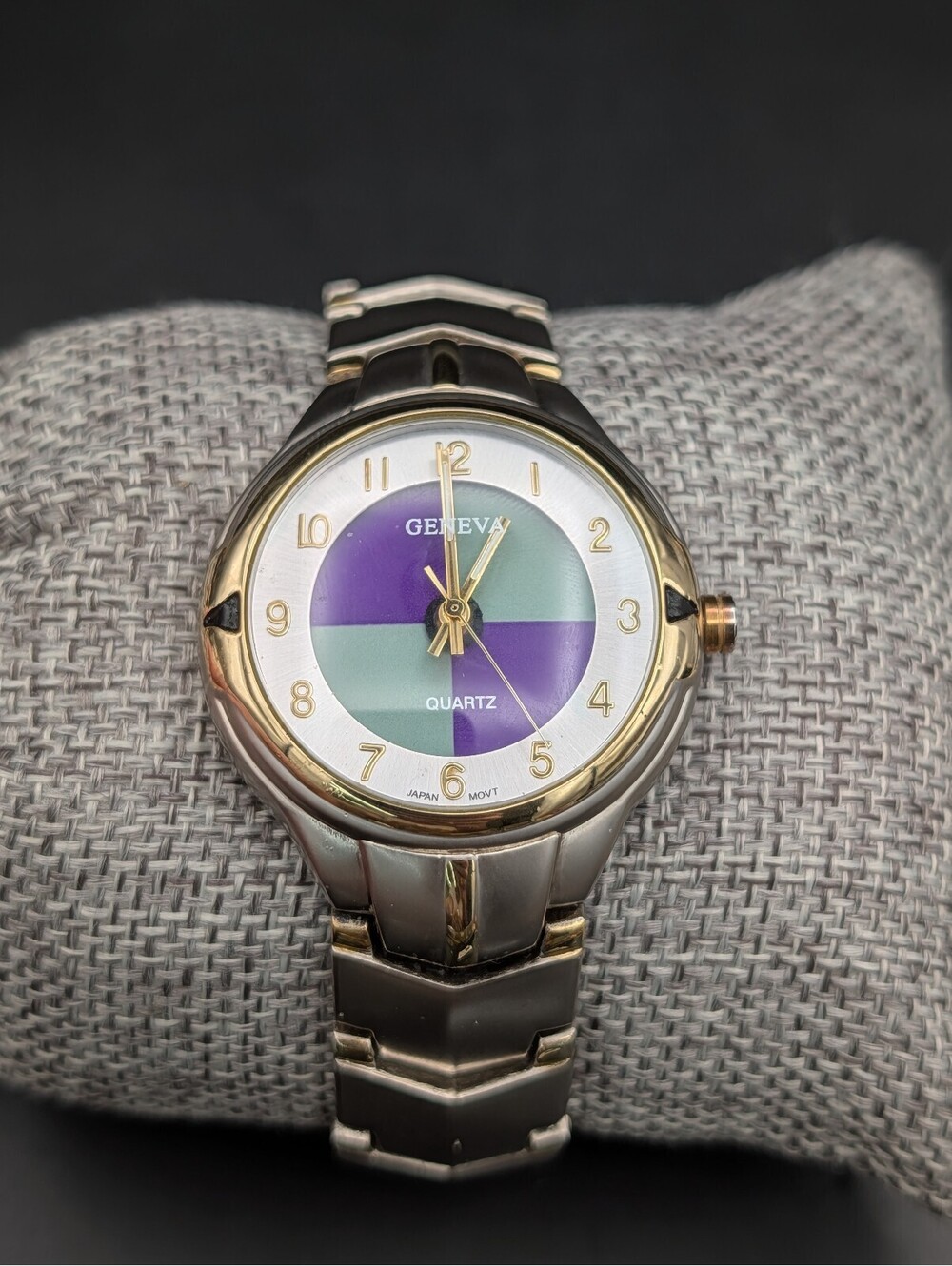 Vintage Y2K Geneva Watch Colorblock Purple Green Quartz Japan Movt Not Tested